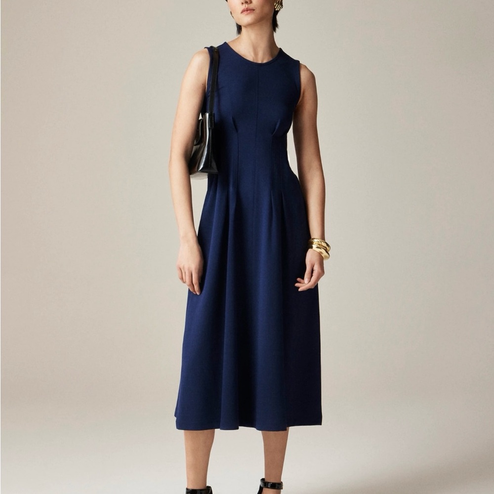 NWT J. Crew Portfolio dress in Ponte Midi Dress Sleeveless Navy Size Medium